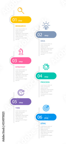 Vertical infographic design with icons and 6 options or steps. Thin line. Infographics business concept. Can be used for info graphics, flow charts, presentations, mobile web sites, printed materials.