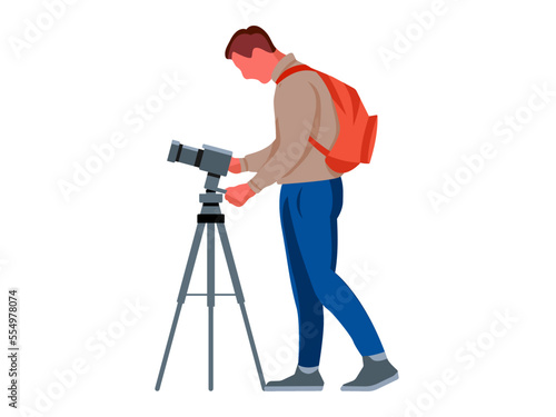 illustration of a photographer, operator on a white background. Cartoon character. Vector.