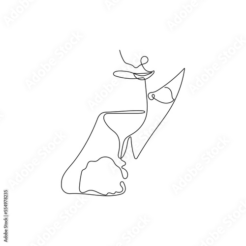 Glass of wine in a mans hand degustating, toasting. Hand drawn vector illustration.