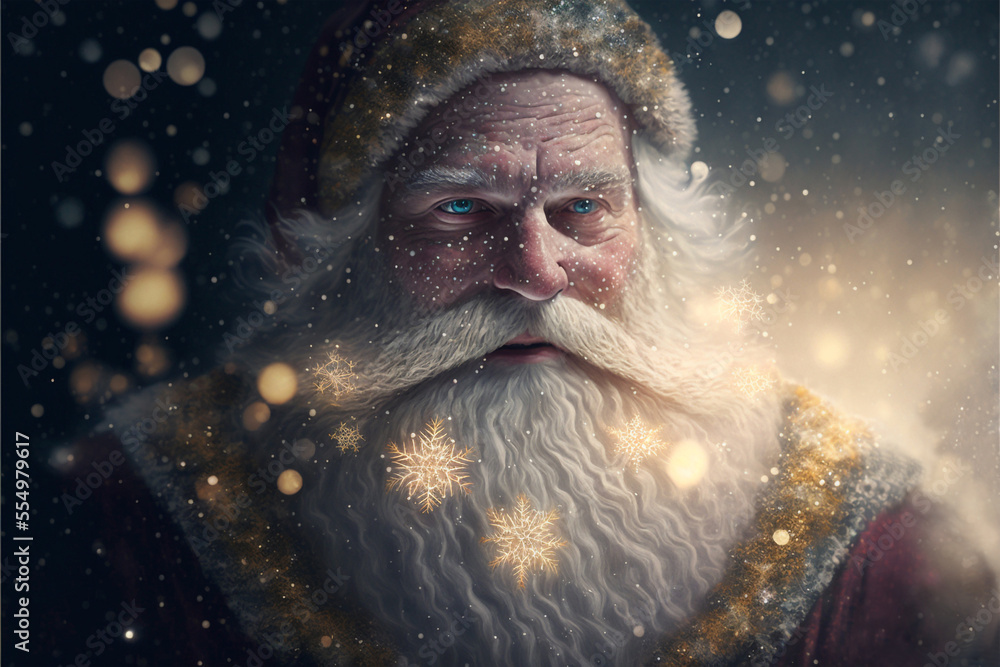 Santa Claus with winter lights and snow flakes Santa Claus with winter lights and snow flakes