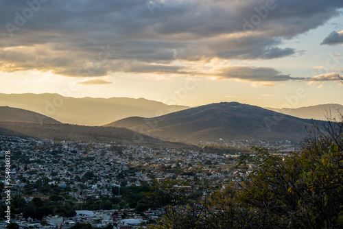 Beautiful view of the mountains of Oaxaca at sunset in Mexico.