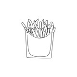 French fries in one line drawing style. Fried potato sticks. Hand drawn vector illustration.