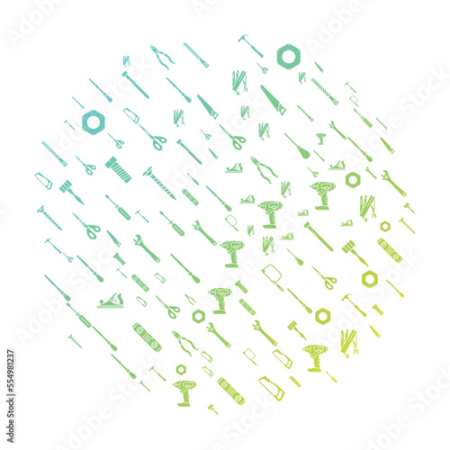 Tools and equipment concept in circle with clean and simple icons, Infographic idea of making creative products. Template for website banner, flyer and poster.