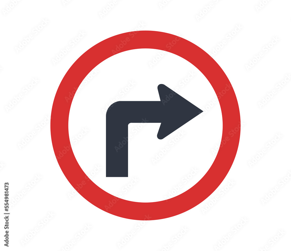 Sharp Right turn traffic sign.
Sharp Right turn traffic sign.