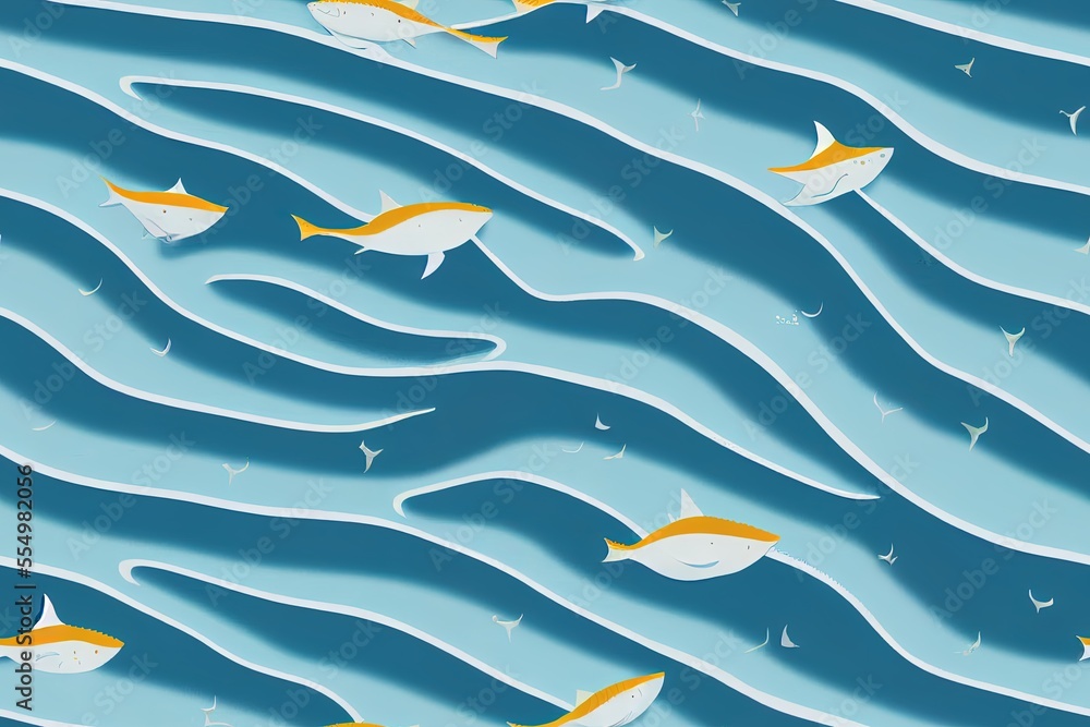 Marine Baby Shark Seamless Background Generative AI Stock Illustration