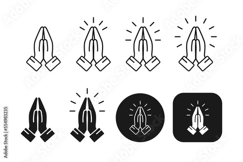 Pray icon set. Folded hands symbol for web, app. Simple line design.