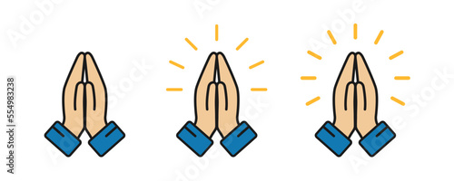 Pray icon set. Folded color hands symbol. Simple flat design.