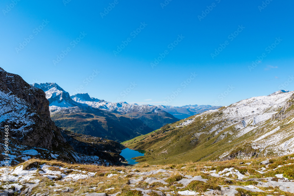 Lake surrounded by the swiss alps (Partnunsee, Switzerland)