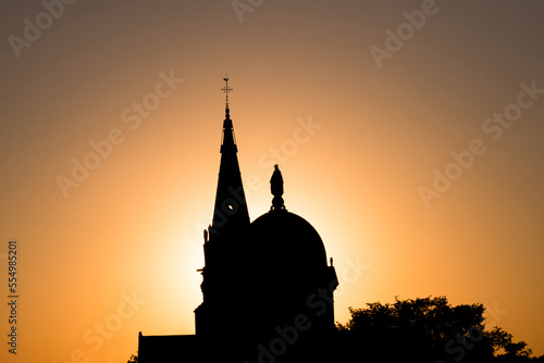 Notre Dame Church Backlight during golden sunset without cloud, Chateauroux, Indre, France
