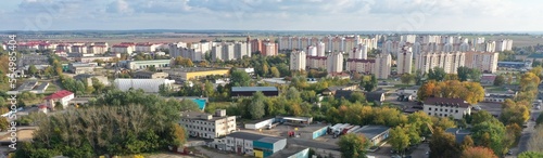 Molodechno, Belarus - 05.11.2022: View from a height of the new quarters of the city of Molodechno. Molodechno from above. Microdistrict No. 11 "Vostochny" in Molodechno