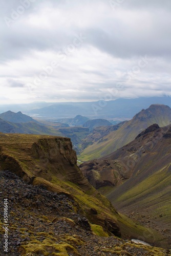 Majestic Iceladic mountain panorama near Fagradalsfjall volcano with great view over the iceladic wild countryside © Tjrvi