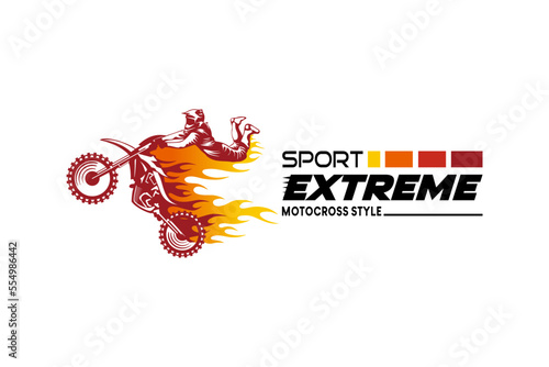 Motocross logo design, freestyle motocross extreme sport with fire concept