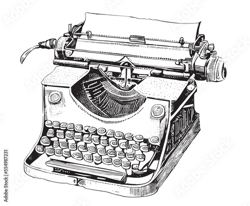 Typewriter vintage typewriter sketch hand drawn in engraving style Vector illustration