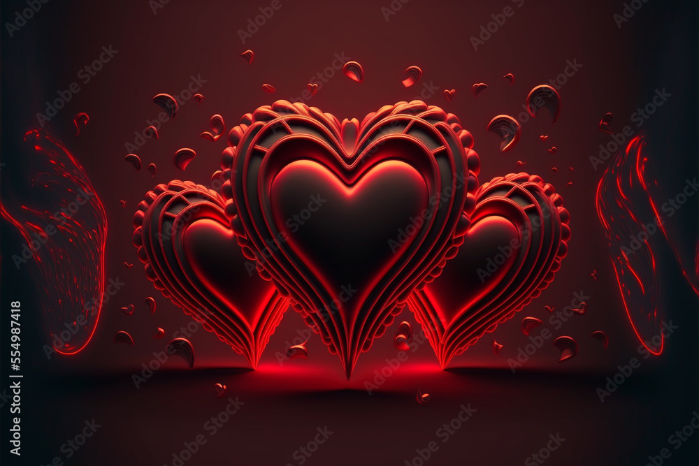valentine background with hearts, red and black, Generative AI valentine background with hearts, red and black, Generative AI