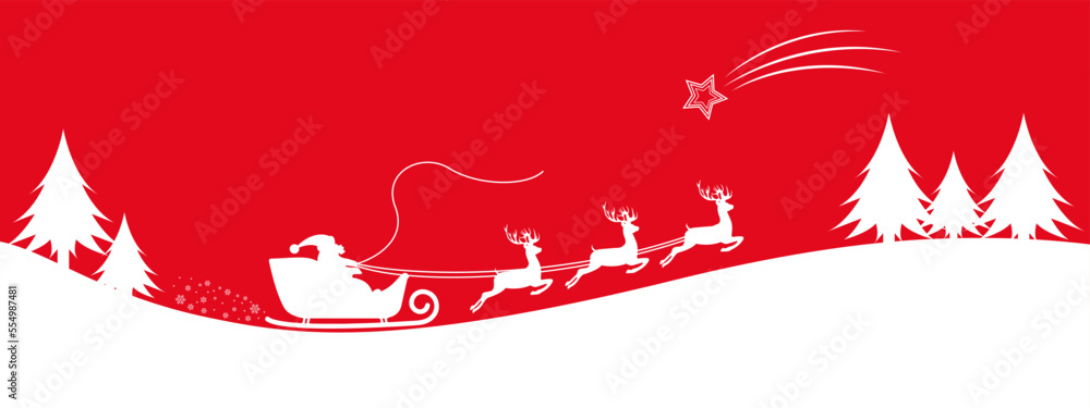 Christmas background with santa and reindeer, illustration on red background. Vector EPS 10