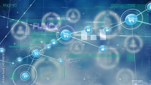 Wallpaper Mural Animation of network of connections over data processing Torontodigital.ca