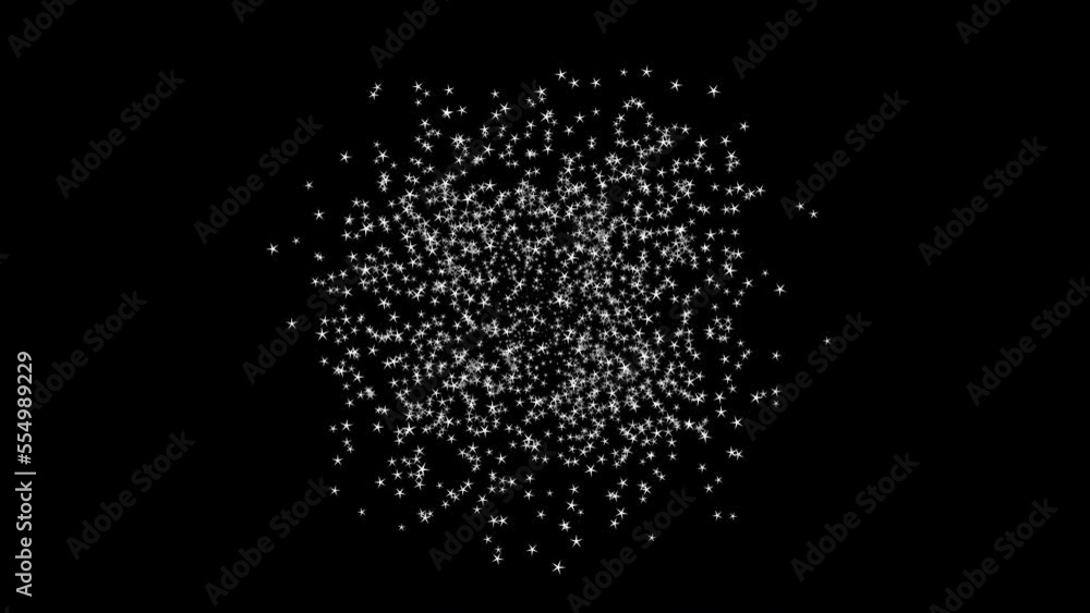 Volumetric 3d stars fly out of the point to the viewer on black background Alpha Channel. Abstract festive for advertising, congratulations, text, mother day, Valentine, Christmas. 3D animation Volumetric 3d stars fly out of the point to the viewer on black background Alpha Channel. Abstract festive for advertising, congratulations, text, mother day, Valentine, Christmas. 3D animation