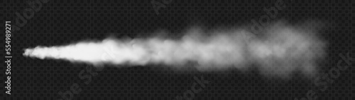 Realistic missile or bullet trace. Airplane condensation trail, jet aircraft track. Space rocket launch. White smoke clouds, fog. Steam flow. Vector illustration