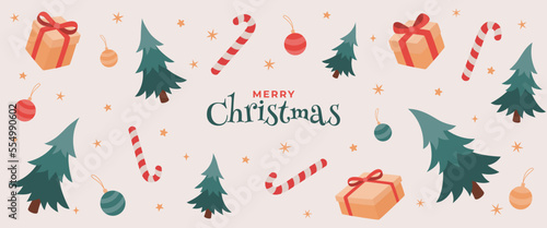 Merry Christmas gifts and trees background photo
