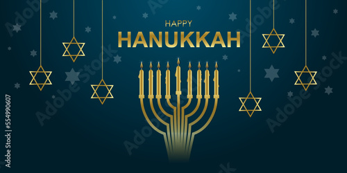 Greeting card for Happy Hanukkah on dark blue background