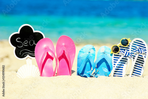 A Pineapple in nature by the sea with sneakers on the shore nature background