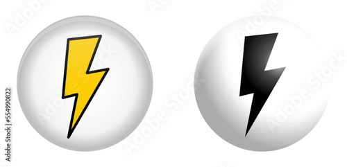 Yellow and black flash symbol in white sphere or 3d circle