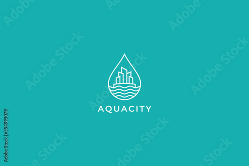 Aqua City Logo Concept with Abstract Shape Water Drop for Business Property Sign Symbol