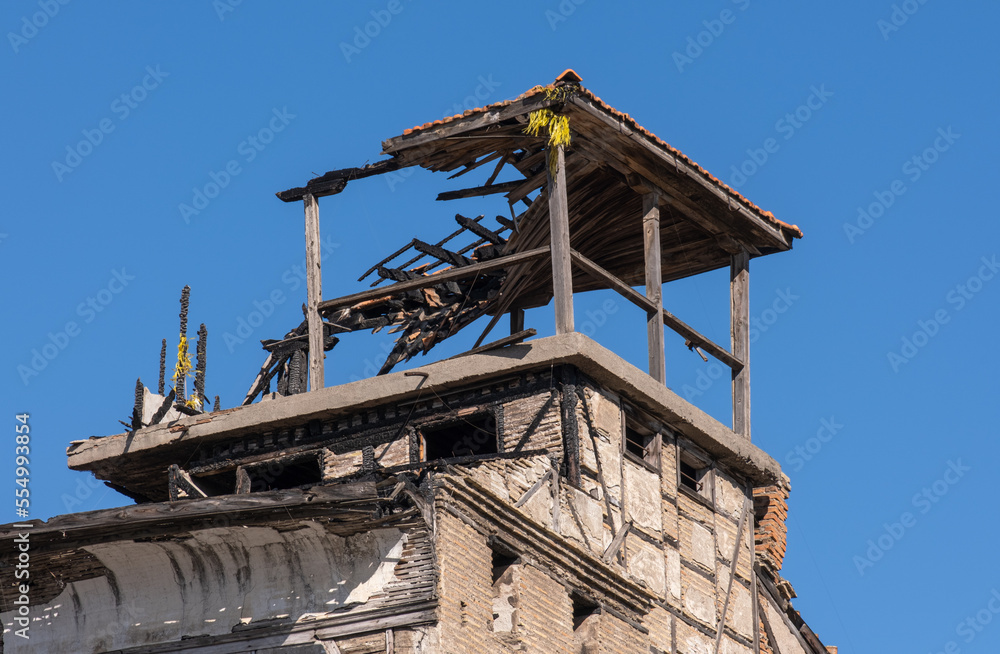 burnt down house. abandoned and ruined building.