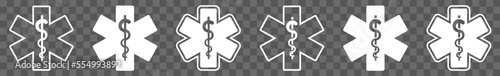 Emergency Medical Service Symbol White Set | EMS Emergency Medical Service Vector Illustration Logo | Medical Icons Isolated Collection