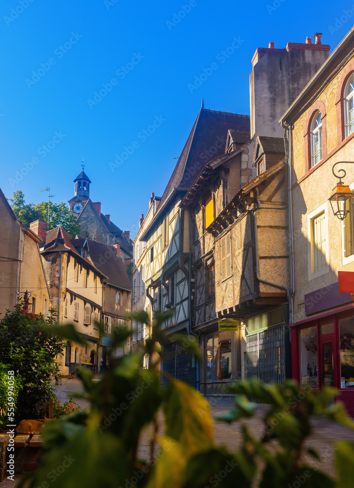 Street with old-fashioned half timbered houses in Montlucon, central France.