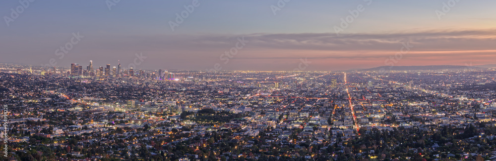 Panorama of Los Angeles Skyline at Sunset