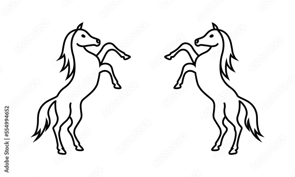 Standing two black horse vector design, standing outline horse Stock ...