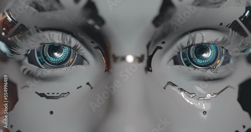 Artificial intelligence technology, robot girl awakening, cyberpunk concept on transparent background, seampless loop photo