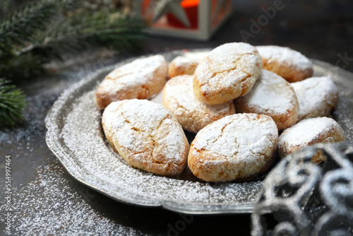 Ricciarelli,  gluten free almond cookies. Italian Christmas cookies,  new year decoration photo