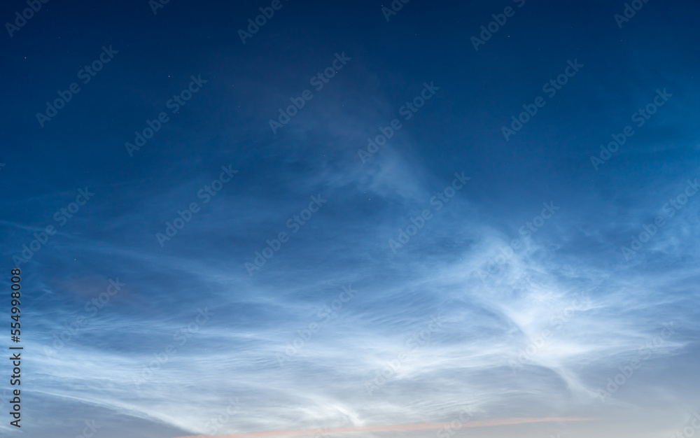 Silver clouds in the sky of night Karelia. Russia. They are the highest clouds in the Earth's atmosphere.