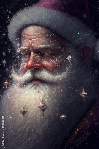Portrait of a Santa Claus, Christmas generative ai art illustration, Santa Claus in snow