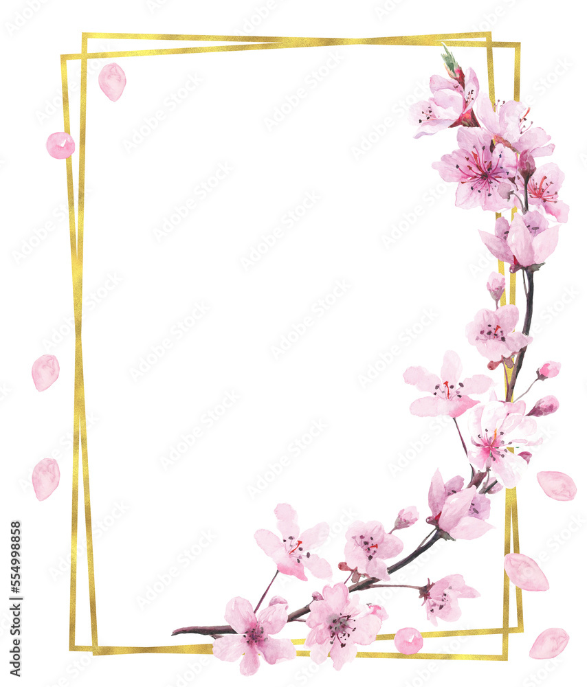 Watercolor Sakura Frame PNG, Spring Wedding Invitation Design
