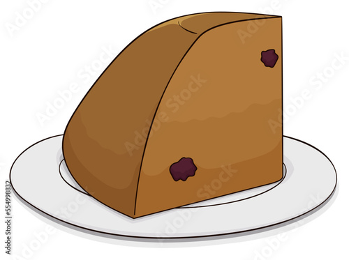 Delicious custard slice with raisins in cartoon style, Vector Illustration