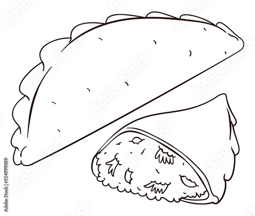 Delicious drawing of a whole and sliced empanada to coloring, Vector illustration