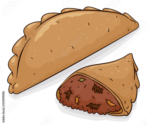 Delicious empanada with tasty ground meat filling, Vector illustration