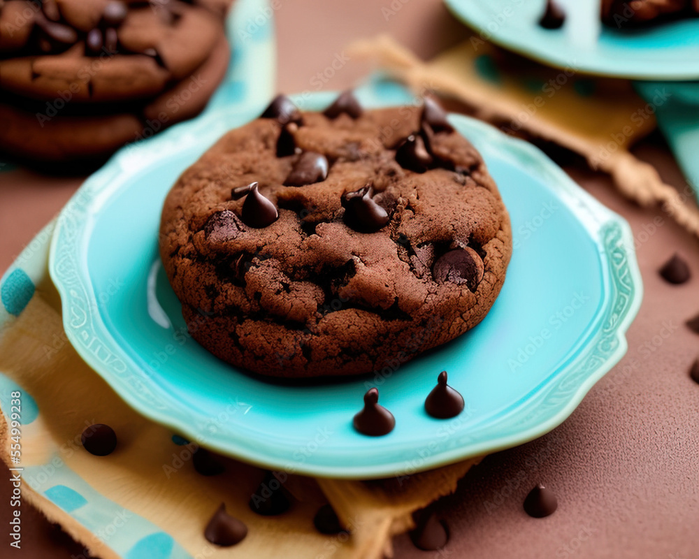 Fototapeta premium food photography close up of a bowl of Chocolate-chip cookies sitting on top of a table - AI Generated
