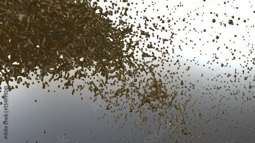 Aggregate of metallic golden particles on brown-white background. Conceptual 3D CG of the poster's subtitle, proof of scientific evidence and social media relationships.