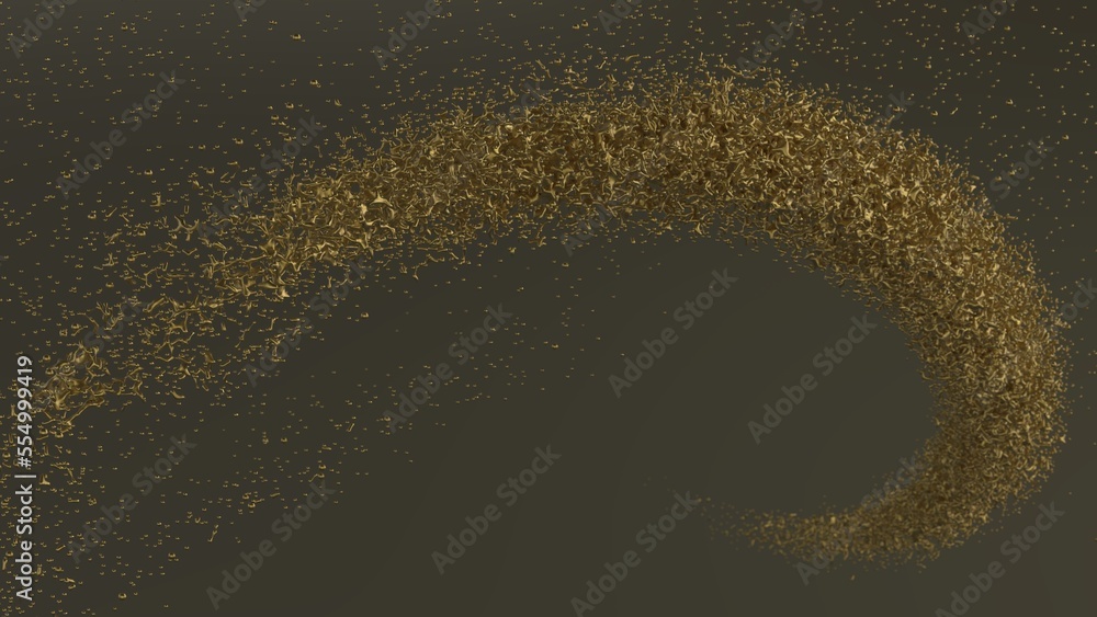 Aggregate of metallic golden particles on brown-white background. Conceptual 3D CG of the poster's subtitle, proof of scientific evidence and social media relationships. Aggregate of metallic golden particles on brown-white background. Conceptual 3D CG of the poster's subtitle, proof of scientific evidence and social media relationships.