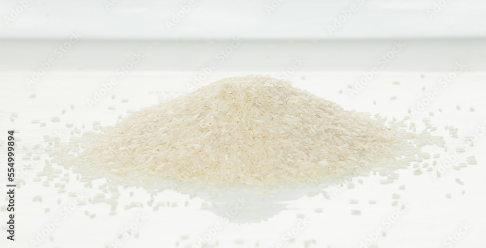 Pile set of Japanese Rice, white grain rices pouring down abstract cloud group. Beautiful complete seed rice in air, food object design. Selective focus freeze shot white background isolated Pile set of Japanese Rice, white grain rices pouring down abstract cloud group. Beautiful complete seed rice in air, food object design. Selective focus freeze shot white background isolated