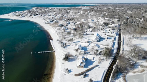 Keyes Beach in Hyannis, Massachusetts, Cape Cod, in the winter. Waterfront after January 2022 Blizzard photo