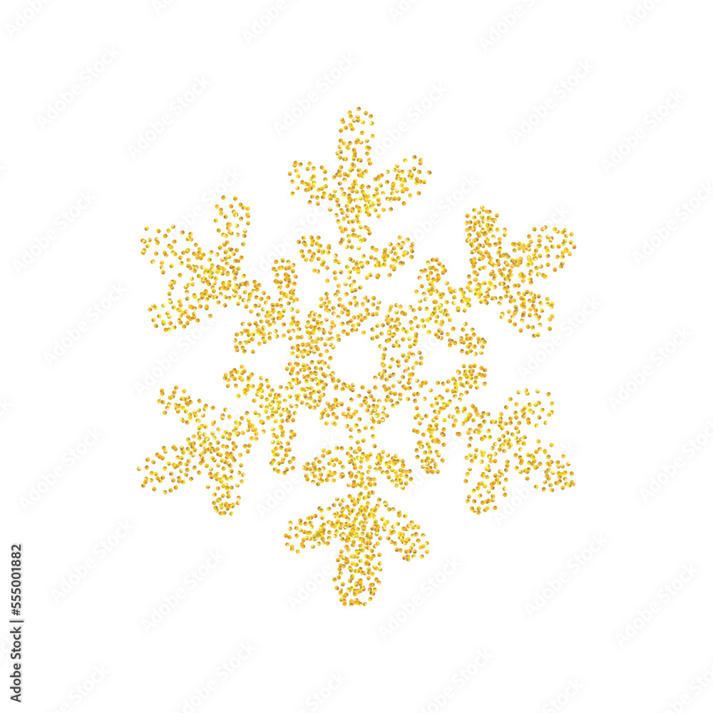 Crumbs golden sprinkled texture as snowflake icon isolated. Gold Composition for New year and Xmas. Backdrop sand particles, grain or pieces. png
