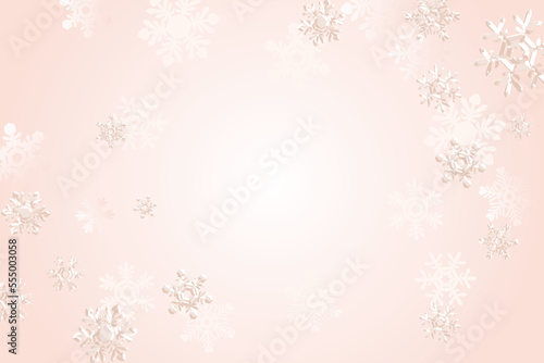 きらきら輝く雪の結晶のベクターイラスト  あたたかいピンクのバナー・ポスター用背景