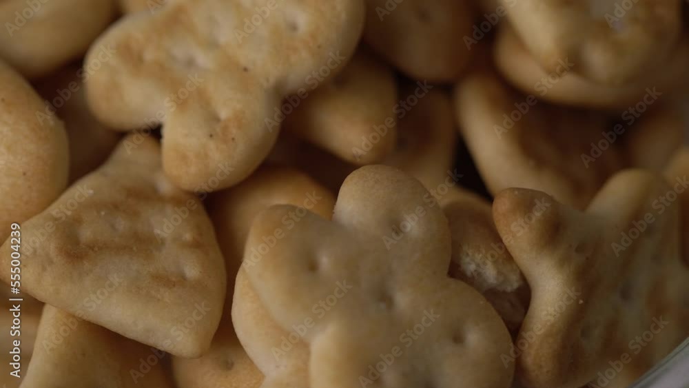 full frame shot of salted biscuits. rotative Close up 4K video full frame shot of salted biscuits. rotative Close up 4K video