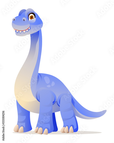 Cute brontosaurus dinosaur cartoon illustration isolated on white background