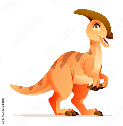 Cute parasaurolophus dinosaur cartoon illustration isolated on white background